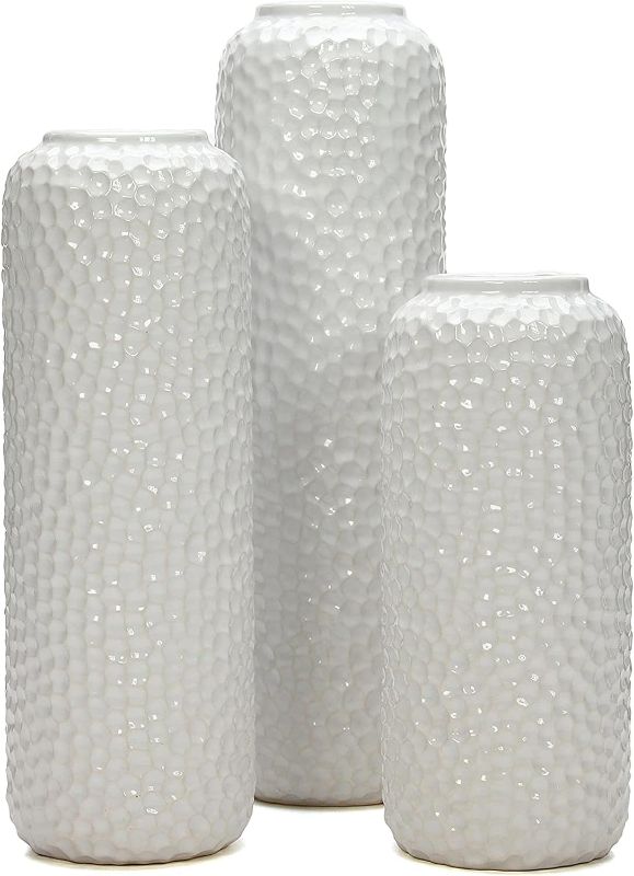 Photo 1 of Hosley Set of 3 White Ceramic Honeycomb Vase Tall 12 Inch Medium 10 Inch Short 8 Inch High Each. Ideal Gift for Wedding Special Occasion Dried Floral Arrangements Home Office Spa
