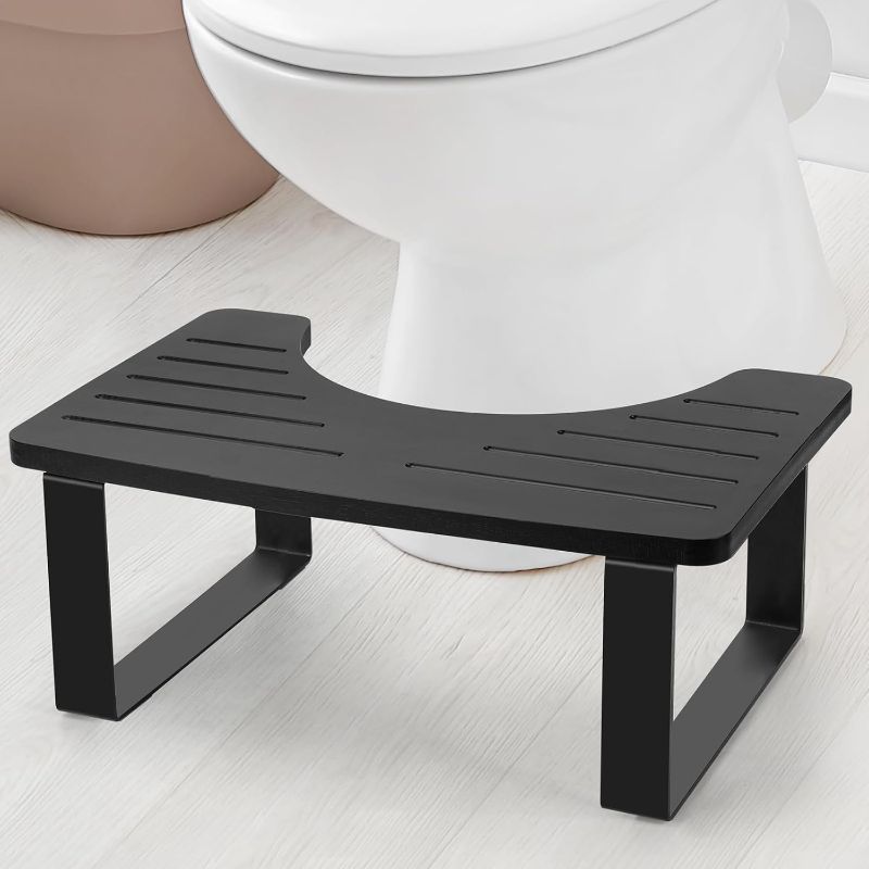 Photo 1 of Bathroom Stool,Bamboo Toilet for Bathroom,Toilet Stools,Potty for Pooping,Poop Stool,Toilet Step Toddler,Portable Squatting Pan with Dual Anti Slip Design,Stain,Scratch,CrackProof(Black)