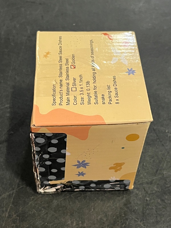 Photo 1 of 8 Pack 3.2inch Round Saucers Bowl stainless steel Sauce Cups Mini Individual Condiment Pudding Seasoning Dishes Appetizer Plates Dipping Bowl, for Sushi,Dessert,Tomato Sauce,Soy,BBQ, Golden
