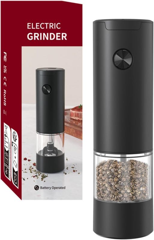 Photo 1 of Electric Salt and Pepper Grinder, Automatic Battery Pepper Mill Shakers, Adjustable Coarseness, One-Button Control, Easy Filling Larger Capacity with Led Light for Home Kitchen Appliances, Black