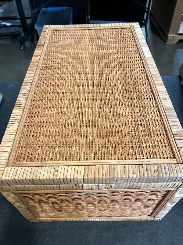 Photo 1 of Large Handwoven Boho Rattan Display Boxes with Glass Lids - Set of 2 Rectangular Decorative Storage Bins - Natural Woven Cane Home Decor Organizers (15.55" x 9.64" x 5.9" & 12.48" x 6.88" x 4.52")
