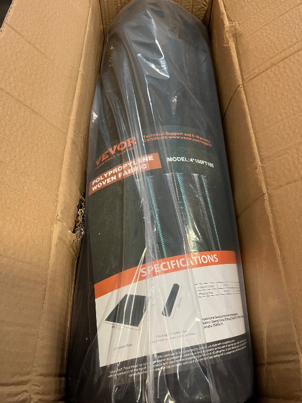 Photo 1 of Vevor  Barrier Landscape Fabric, 4*100FT Heavy Duty Garden Weed Fabric, Woven PP Weed Control Fabric, Driveway Fabric, Geotextile Fabric for Landscaping, Ground Cover, Weed Blocker Weed Mat, Black