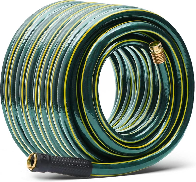 Photo 1 of Solution4Patio Long Leader Green Garden Hose 5/8 in. x 100 ft. -Kink Free, Leakproof, Brass/Aluminum Male/Female Fittings -Heavy Duty Durable Flexible Lightweight Water Pipe for Household & Commercial