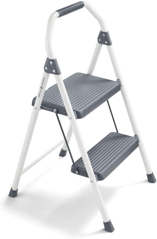 Photo 1 of Gorilla Ladders 2-Step Compact Steel Step Stool, 225 lbs. Load Capacity Type II Duty Rating (8ft. Reach Height) GLS-2CS-2