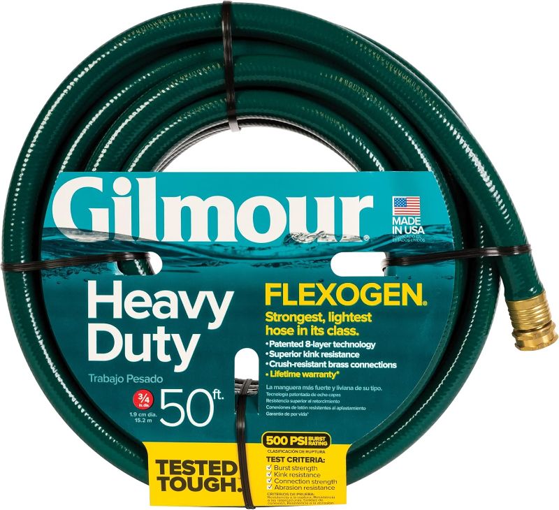 Photo 1 of Gilmour Flexogen 3/4 in x 50 ft Garden Hose, Heavy Duty Water Hose, Flexible and Kink Resistant Outdoor Hose, Green
