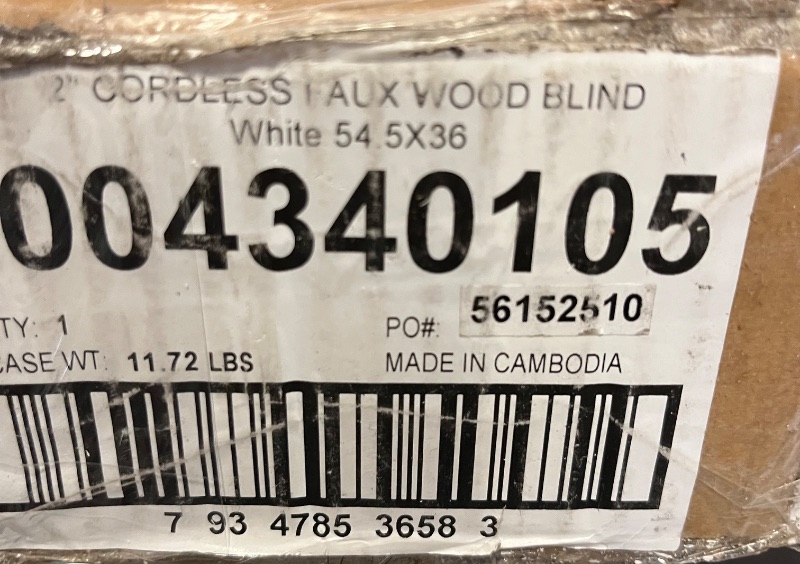 Photo 1 of DEZ FURNISHINGS Cordless 2" Faux Wood Blind, 54.5" W x 36" H, White