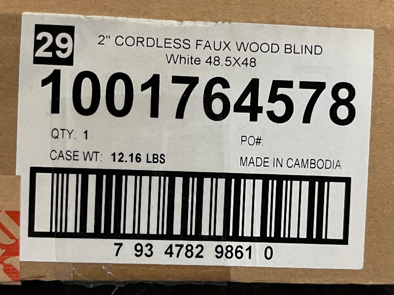 Photo 1 of DEZ FURNISHINGS Cordless 2" Faux Wood Blind, 48.5" W x 48" H, White