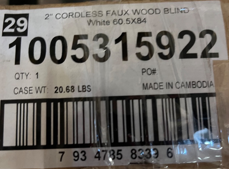 Photo 1 of DEZ FURNISHINGS Cordless 2" Faux Wood Blind, 60.5" W x 84" H, White