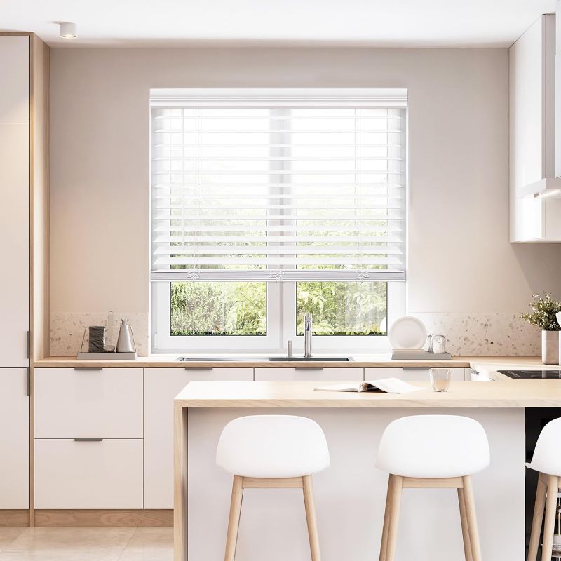 Photo 1 of DEZ FURNISHINGS Cordless 2" Faux Wood Blind, 66.5" W x 72" H, White