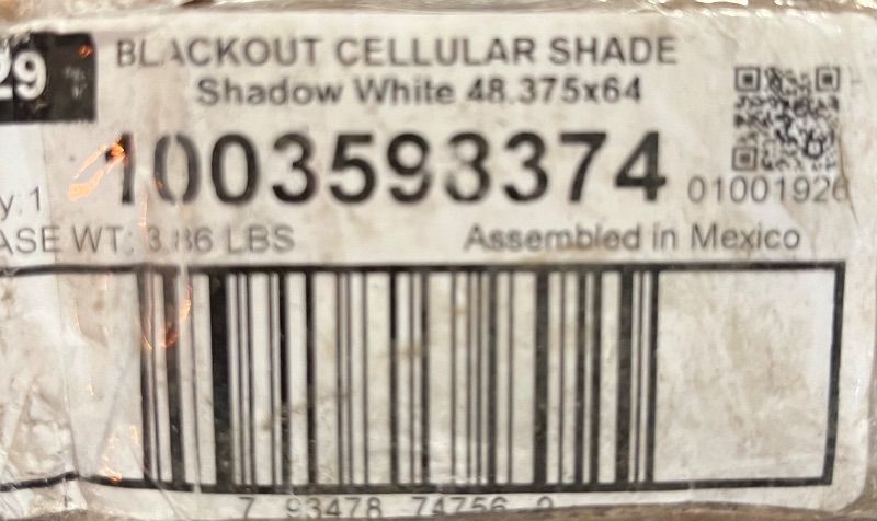 Photo 1 of Cordless Light Filtering Cellular Shades for Windows - 48.75" W x 64" L - White