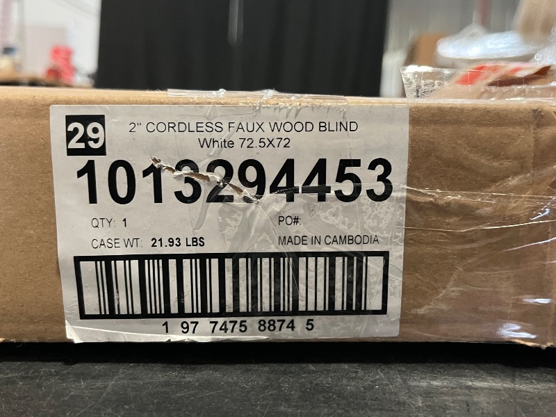 Photo 1 of DEZ FURNISHINGS Cordless 2" Faux Wood Blind, 72.5" W x 72" H, White