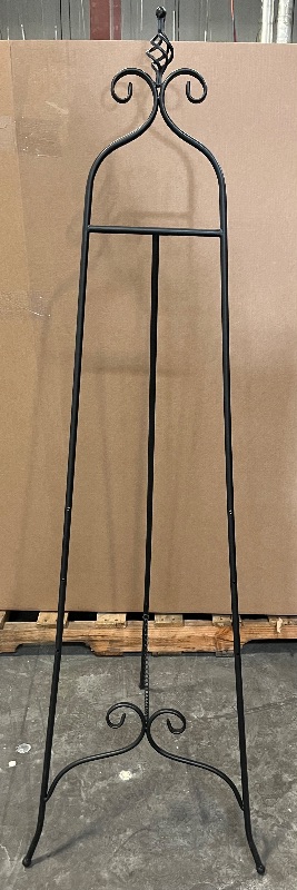 Photo 1 of Deco 79 Metal Scroll Display Easel Adjustable 3 Tier Floor Standing Easel with Chain Support and Swirl Finial, Display Stand 21" x 23" x 63", Black