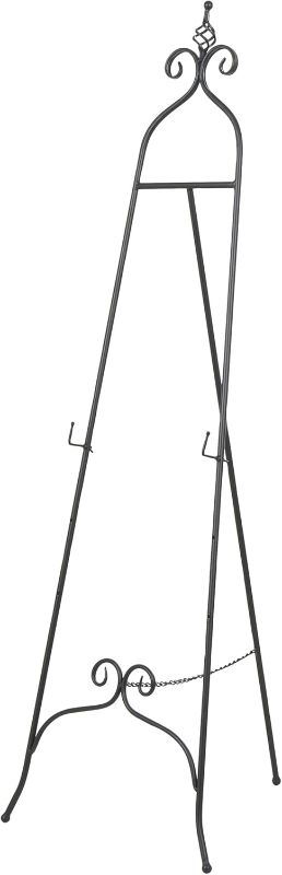 Photo 1 of Deco 79 Metal Scroll Display Easel Adjustable 3 Tier Floor Standing Easel with Chain Support and Swirl Finial, Display Stand 21" x 23" x 63", Black