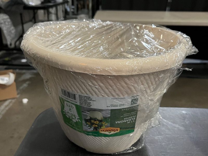 Photo 1 of 11 in. Eleanora Cream Plastic Self-Watering Planter (11 in. D X 7.9 in. H)