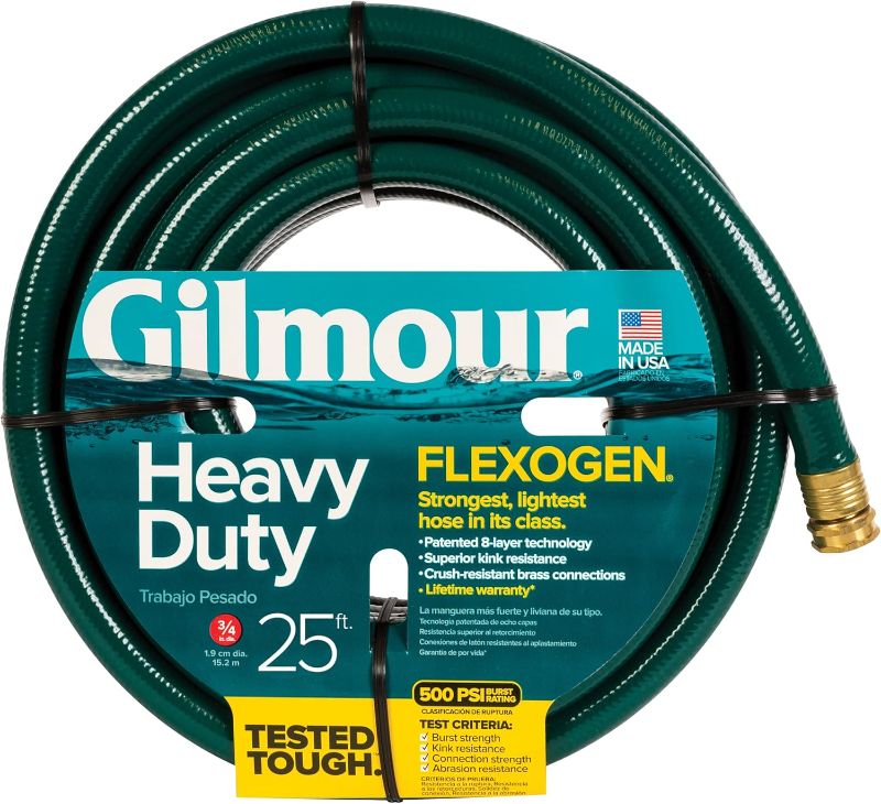 Photo 1 of Gilmour 843251-1001 Flexogen Heavy Duty Watering Garden Hose 3/4in x 25 Feet, Green