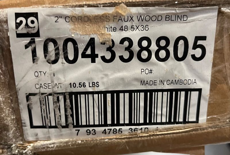 Photo 1 of DEZ FURNISHINGS Cordless 2" Faux Wood Blind, 48.5" W x 36" H, White