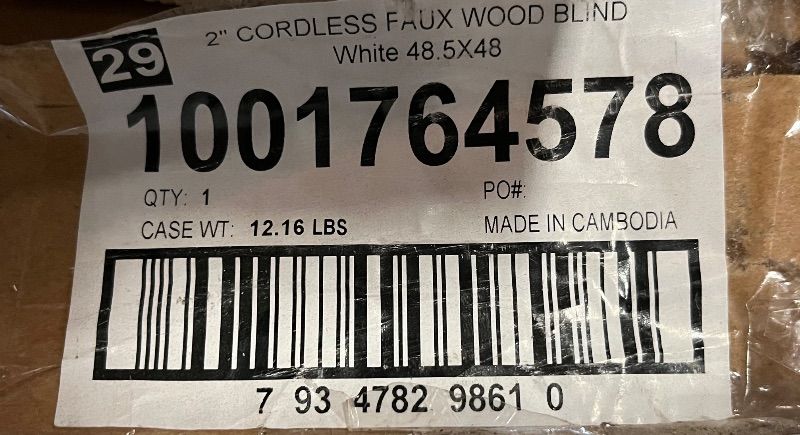 Photo 1 of DEZ FURNISHINGS Cordless 2" Faux Wood Blind, 48.5" W x 48" H, White