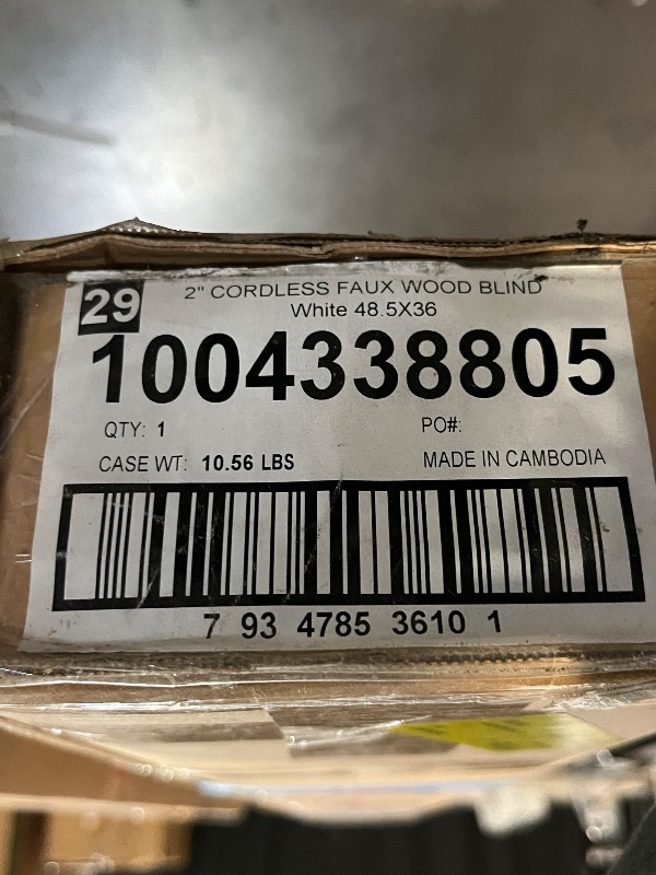 Photo 1 of DEZ FURNISHINGS Cordless 2" Faux Wood Blind, 48.5" W x 36" H, White
