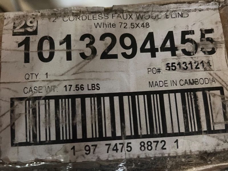 Photo 1 of DEZ FURNISHINGS Cordless 2" Faux Wood Blind, 72.5" W x 48" H, White