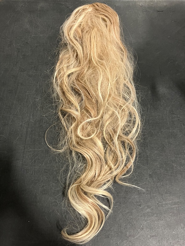 Photo 1 of KETHBE 24 Inch Long Body Wave Ponytail hair Extension Synthetic Heat Resistant Wrap Around Drawstring Curly Wavy Ponytail Hairpieces for Women (P6H613)