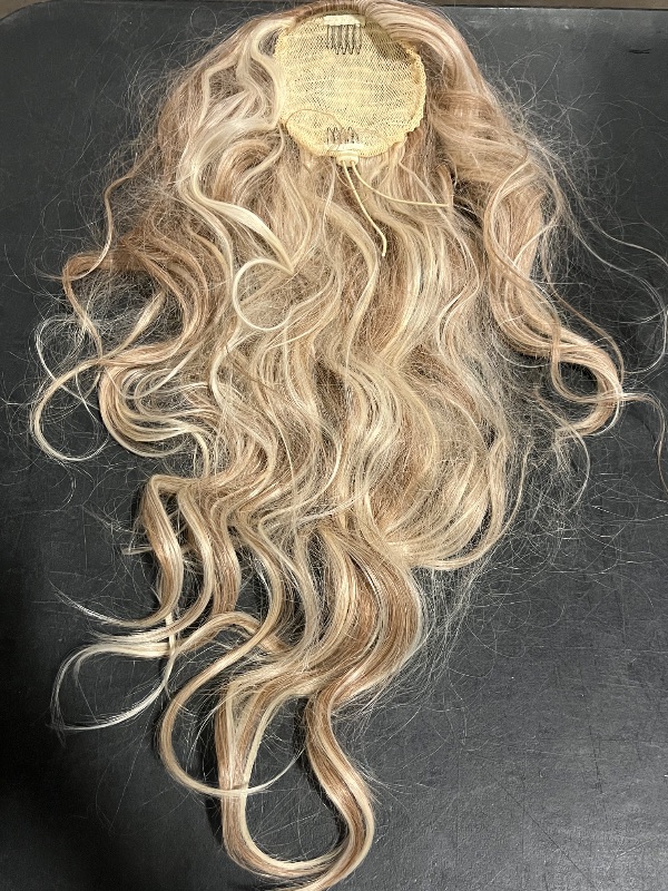 Photo 1 of KETHBE 24 Inch Long Body Wave Ponytail hair Extension Synthetic Heat Resistant Wrap Around Drawstring Curly Wavy Ponytail Hairpieces for Women (P6H613)