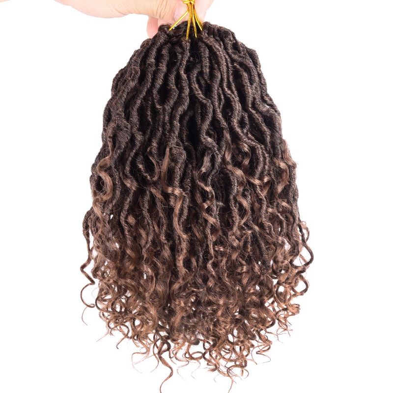 Photo 1 of Crochet Hair For Kids 8" 120 Roots Curly Faux Goddess Locs Crochet Hair Extensions Pre Looped Soft River Locs Crochet Braids with Curly Hair Boho Hippie Locs (8 Inch, 6 Packs, T1B/30)