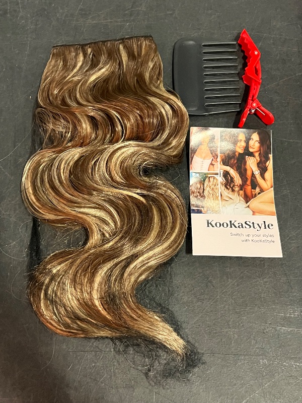 Photo 1 of KooKaStyle Invisible Wire Hair Extensions Long Straight Layered Synthetic with Transparent Wire Adjustable Size 6 Secure Clips Hairpieces for Women 16 Inch (Balayage Chocolate Brown to Caramel Blonde)
