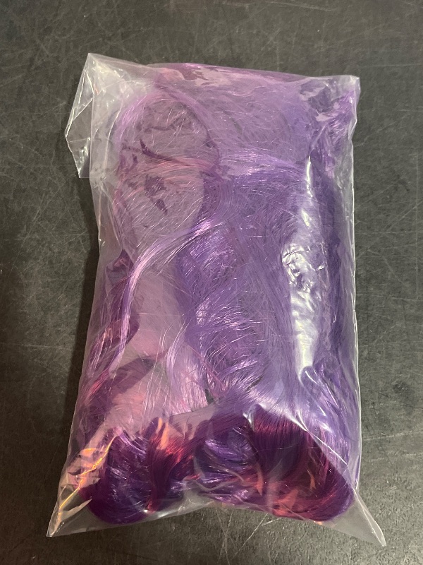 Photo 1 of Purple Short Bob Wigs with Bang Synthetic Loose Curly Wavy Bob Wig Shoulder Length for Women Girls Daily Short Wavy Colorful Wig Everyday Hairstyle
