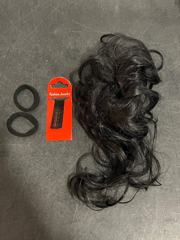 Photo 1 of Messy Bun Hair Piece Claw Clip Bun Hair Accessories for Women Messy Wavy Curly Bun Extensions Short Tousled Updo Synthetic Black Hair Extensions Messy Bun Ponytail Extensions (Black)