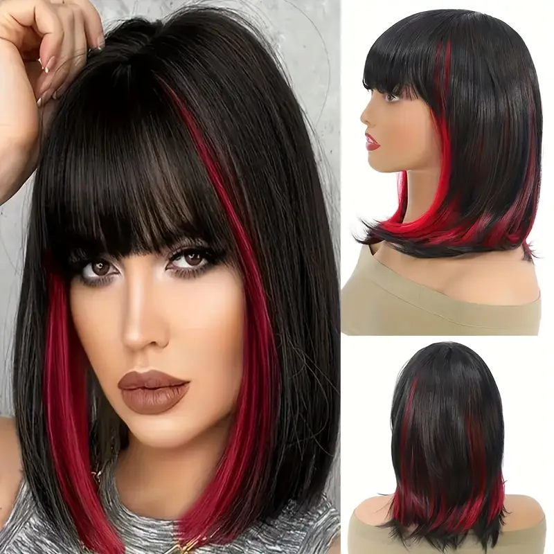 Photo 1 of Black & Red Bang Bob Wig