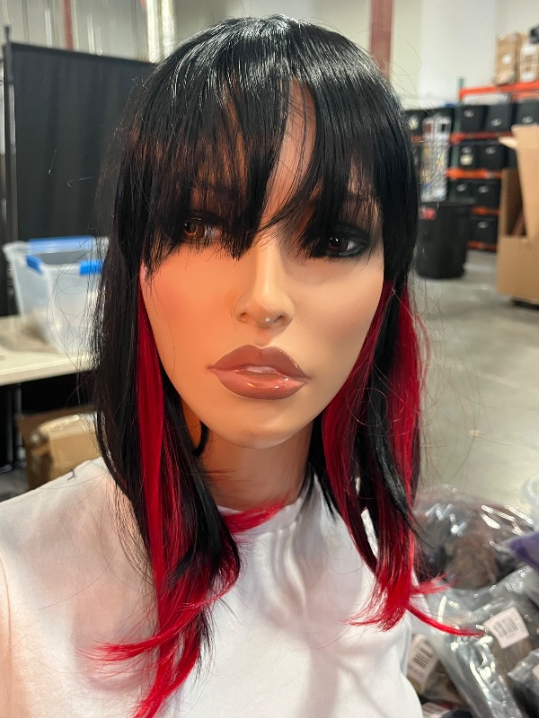 Photo 1 of Black & Red Bang Bob Wig