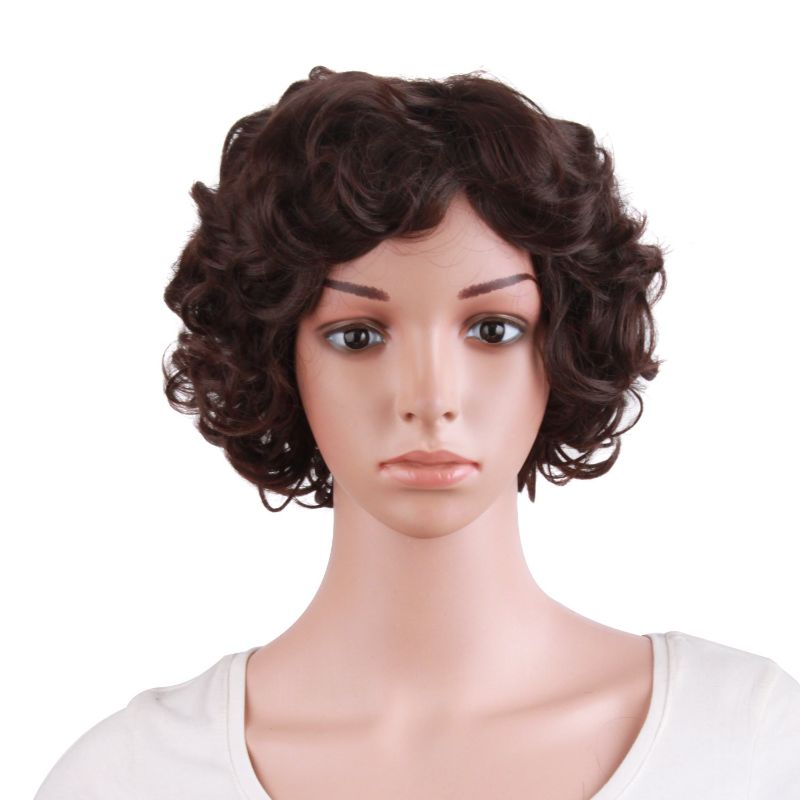 Photo 1 of MapofBeauty 11.8 Inch/30 cm Special Elderly Short Curly Fashion Wigs(Dark Brown)
