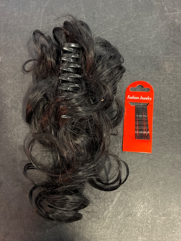 Photo 1 of Messy Bun Hair Piece Claw Clip Bun Hair Accessories for Women Messy Wavy Curly Bun Extensions Short Tousled Updo Synthetic Black Hair Extensions Messy Bun Ponytail Extensions (Black)