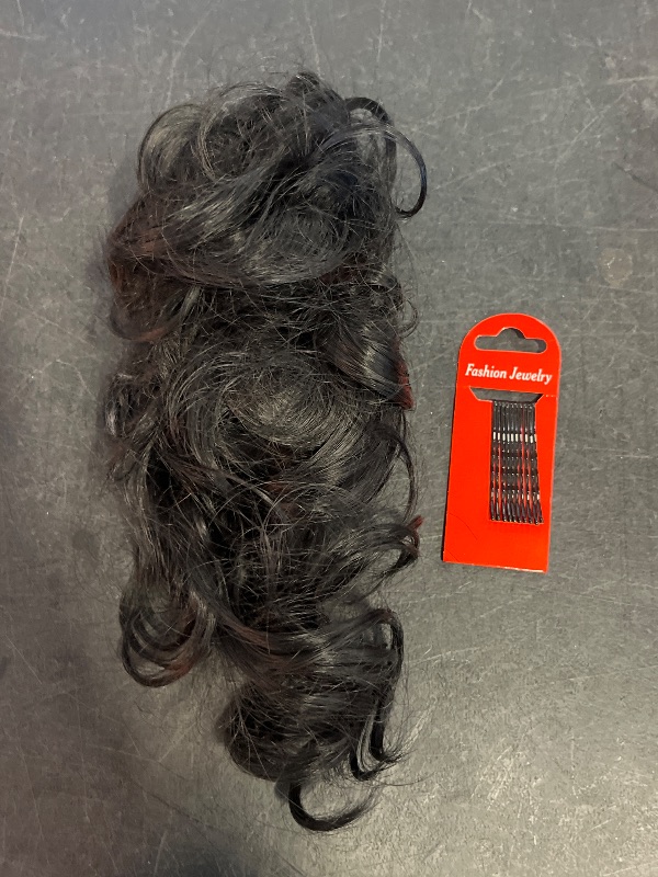 Photo 1 of Messy Bun Hair Piece Claw Clip Bun Hair Accessories for Women Messy Wavy Curly Bun Extensions Short Tousled Updo Synthetic Black Hair Extensions Messy Bun Ponytail Extensions (Black)