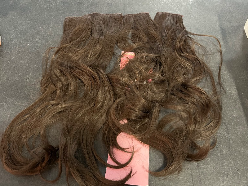 Photo 1 of Medium Chestnet Brown Clip in Hair Extensions 24" 3PCS 220g Long Soft Glam Waves Thick Adjustable Full Head Invisible Crown Hair Extensions For Women
