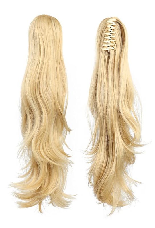 Photo 1 of HSPJHTM Ponytail Extension,24" Blonde Claw Clip Hair Extensions for Women Synthetic Wavy Pony Tail Halloween Fluffy Daily Use
