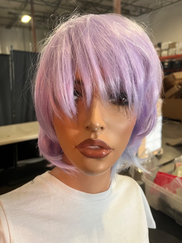Photo 1 of MapofBeauty 12 Inch/30 cm Anime Cosplay Short Curly Synthetic Hair Side Bangs Wig (Gray Blue/Light Purple)
