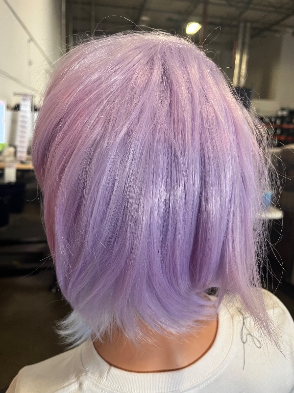 Photo 1 of MapofBeauty 12 Inch/30 cm Anime Cosplay Short Curly Synthetic Hair Side Bangs Wig (Gray Blue/Light Purple)
