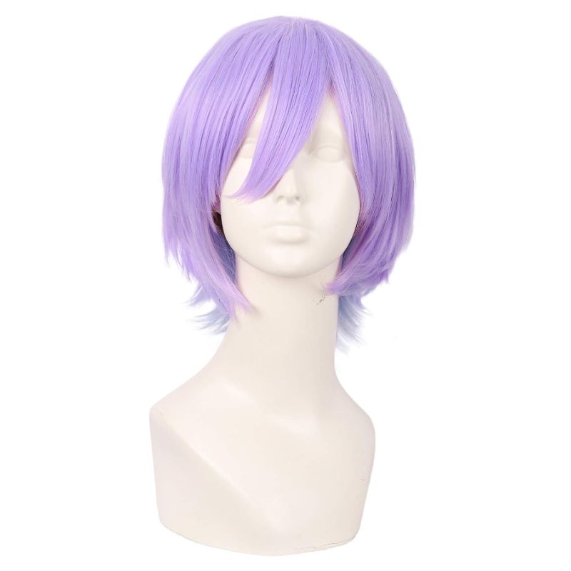 Photo 1 of MapofBeauty 12 Inch/30 cm Anime Cosplay Short Curly Synthetic Hair Side Bangs Wig (Gray Blue/Light Purple)
