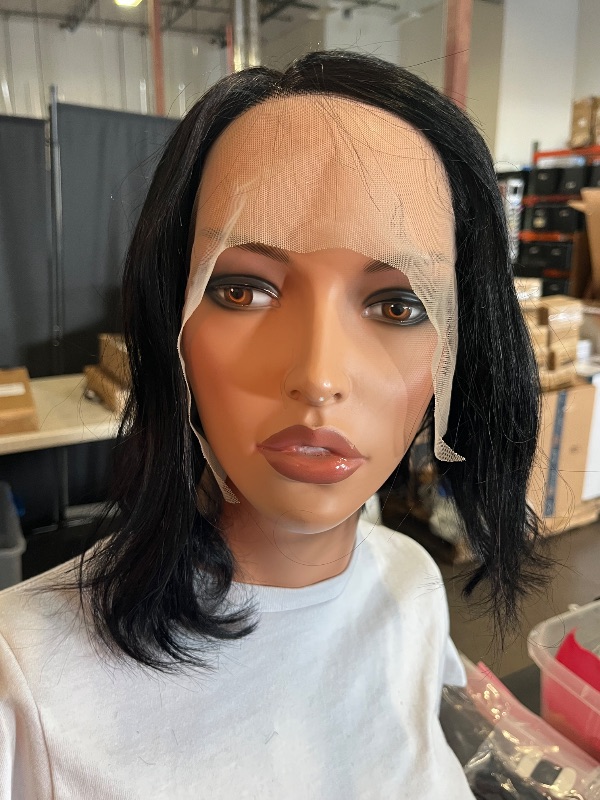 Photo 1 of Lace Front Bob Wigs Human Hair Pre Plucked 13x4 Lace Frontal Wigs Human Hair With Baby Hair Bleached Knots Virgin Glueless Wig 180% Density Natural Color 10inch