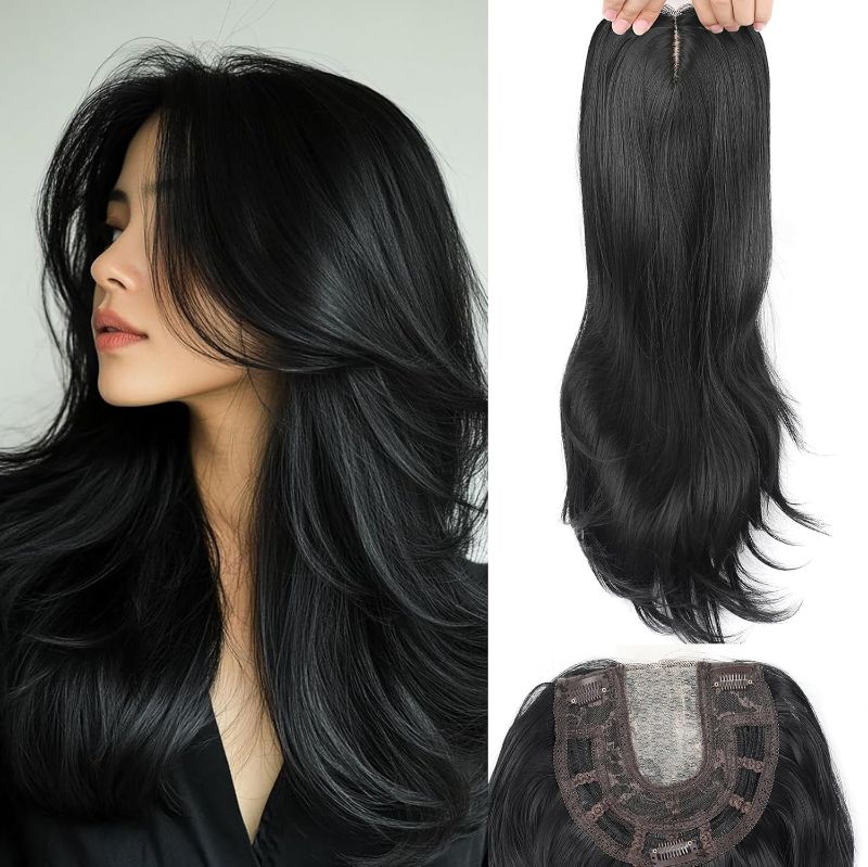 Photo 1 of Lumhun 18Inch Hair Toppers for Women with Thinning Hair, Heat Resistant Fibre Synthetic 6.5" x 6.5" Base,Long Layered Topper for Women(Black, 18inch)