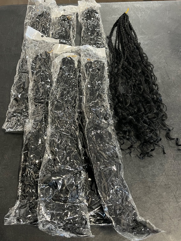 Photo 1 of *Missing One** Goddess Box Braids Crochet Hair 1B - 18 Inch 8 Packs Crochet Box Braids Pre-looped Boho Box Braids Crochet Hair Bohemian Box Braids with Curly Ends Synthetic Crochet Hair