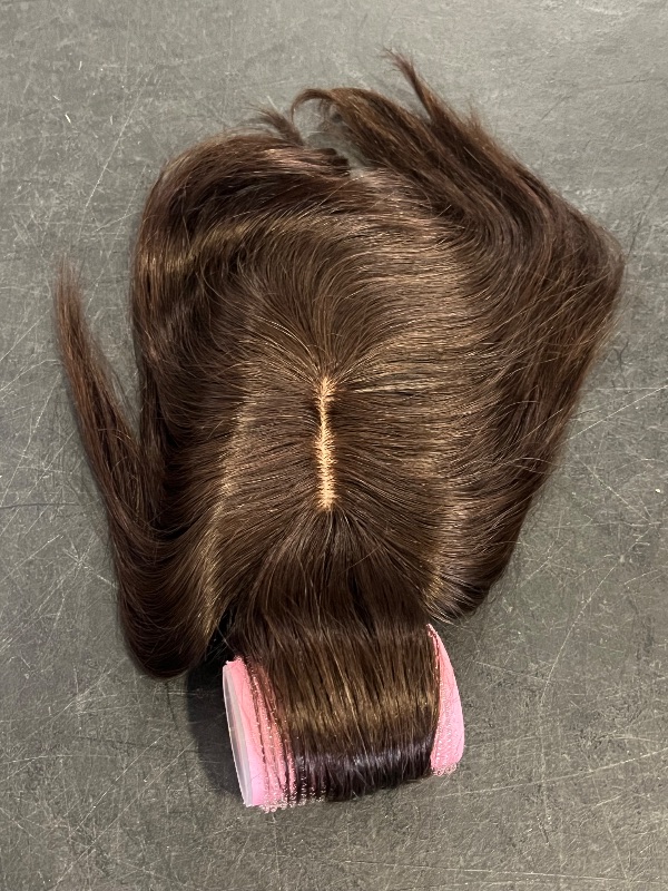 Photo 1 of Short Clip in Human Hair Bangs, Lace Human Hair Toppers for Women Thinning Hair Middle Part Straight Hairpieces Extensions 6inch (Dark Brown+Short Hair)