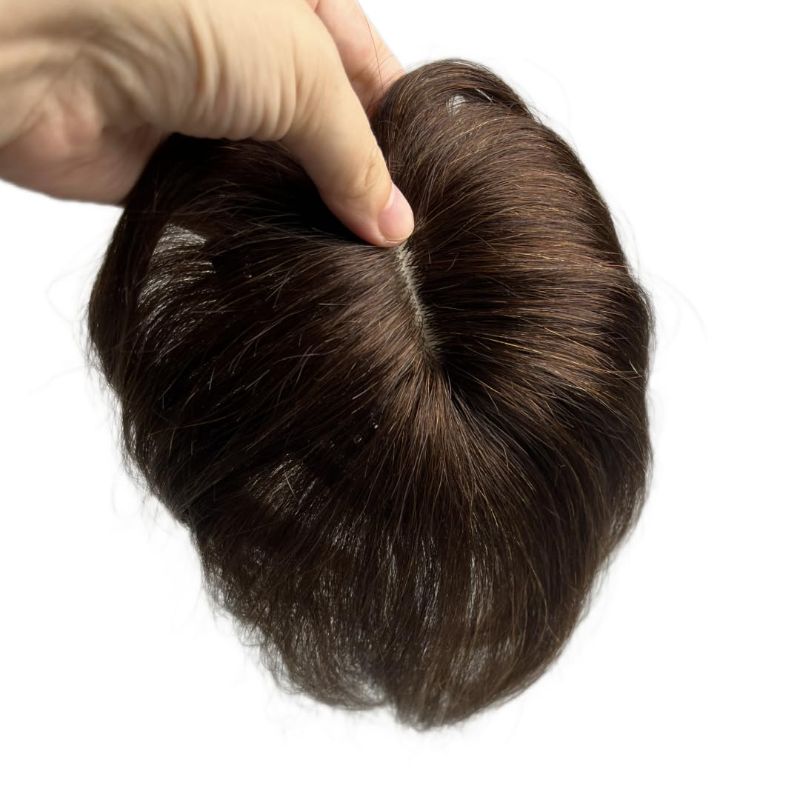 Photo 1 of Short Clip in Human Hair Bangs, Lace Human Hair Toppers for Women Thinning Hair Middle Part Straight Hairpieces Extensions 6inch (Dark Brown+Short Hair)