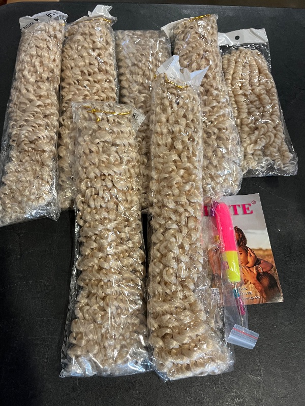 Photo 1 of LIYATE 7 Packs Crochet Box Braids 24 Inch Boho Crochet Hair for Women Bohomian Crochet Braids Synthetic Pre Looped Goddess Box Braids Crochet Hair with Curly Ends Honey Blonde Braiding Hair, P27/613