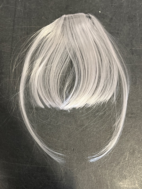 Photo 1 of Clip in Bangs, Synthetic French Bangs Hair Clip, Fake Bangs Fringe with Temples Hairpieces for Women Natural Curved Hair Extensions for Daily Wear Silver Grey
