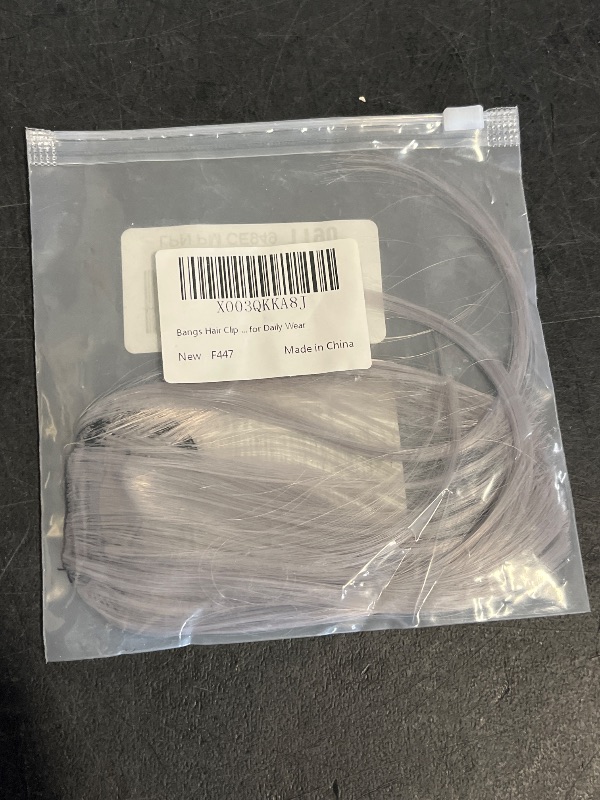 Photo 1 of Clip in Bangs, Synthetic French Bangs Hair Clip, Fake Bangs Fringe with Temples Hairpieces for Women Natural Curved Hair Extensions for Daily Wear Silver Grey
