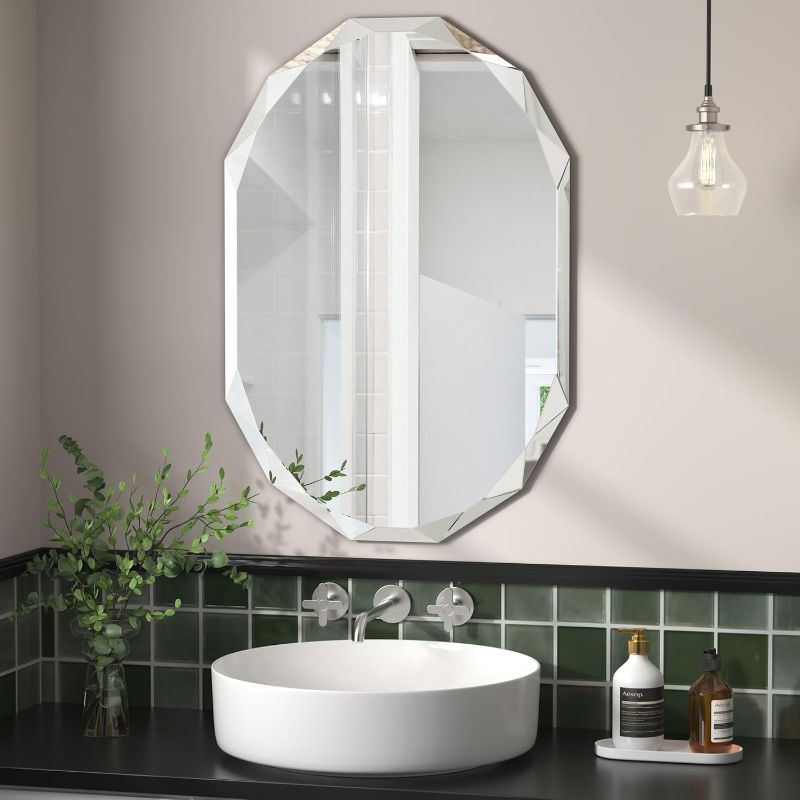 Photo 1 of Bathroom Mirrors for Over Sink, Round Frameless Mirrors for Wall, 20x30 Inch Beveled Bathroom Mirror, Bathroom Vanity Circle Mirror for Bedroom Living Room Entryway Home Decor