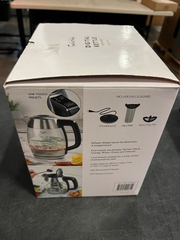 Photo 1 of Chefman Electric Kettle with Temperature Control, 5 Presets LED Indicator Lights, Removable Tea Infuser, Glass Tea Kettle & Hot Water Boiler, 360° Swivel Base, BPA Free, Stainless Steel, 1.8 Liters
