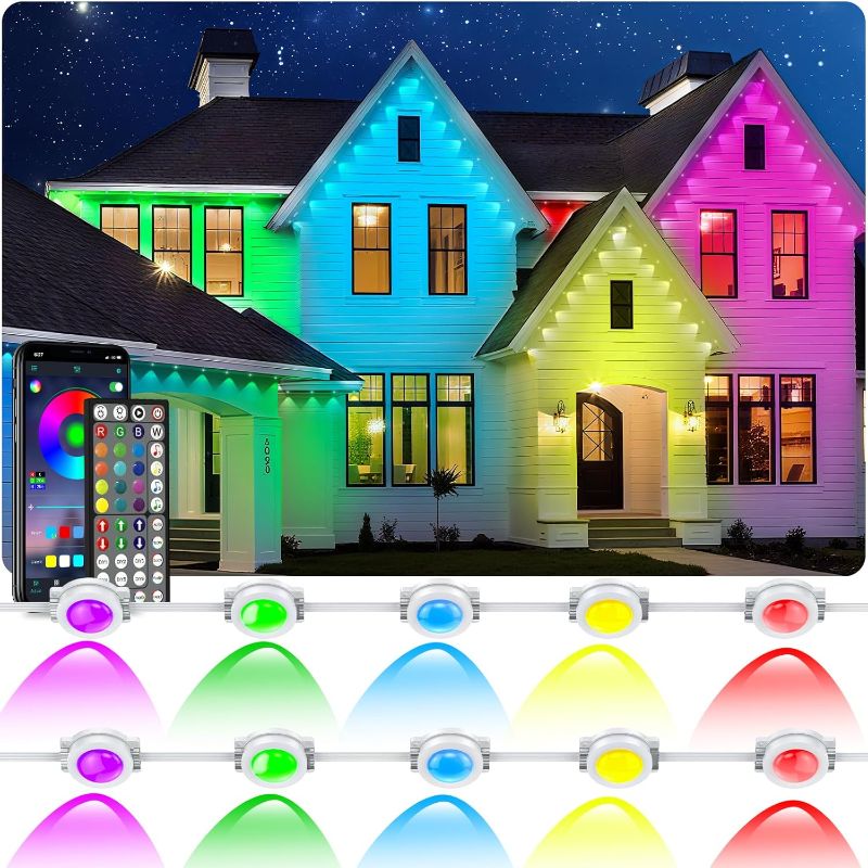 Photo 1 of 100FT Permanent Outdoor Lights, IP67 Waterproof,for House Roof, Christmas, Holiday, Party, Daily Lighting, Smart RGB Outdoor Lights with Remote APP Control & DIY Scenes
